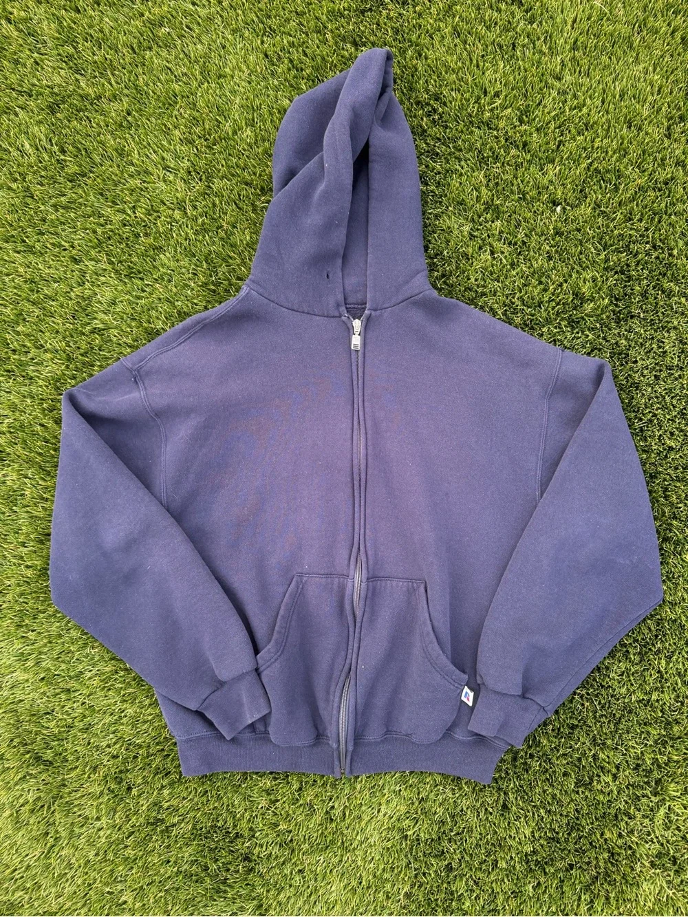 Russell Athletic Navy Zip Up Vintage Hoodie Medium